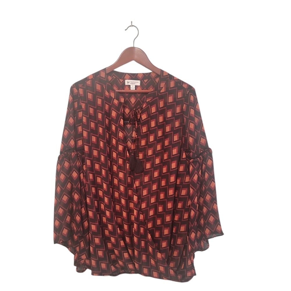 JohnPaulRichard NWT Sheer Geometric Print‎ Business Casual Blouse Size 1X